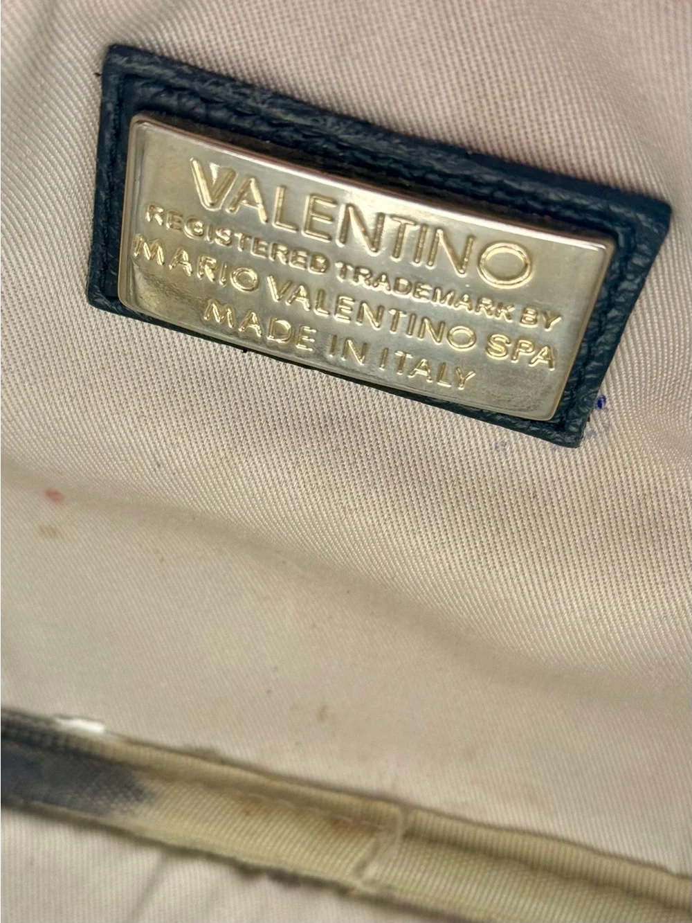 Valentino by Mario Valentino Black Leather Studded Crossbody with Striped Strap